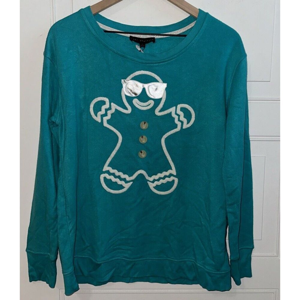Jane +‎ Delancey Naughty Or Nice Funny Gingerbread Man  Holiday Sweatshirt SZ M